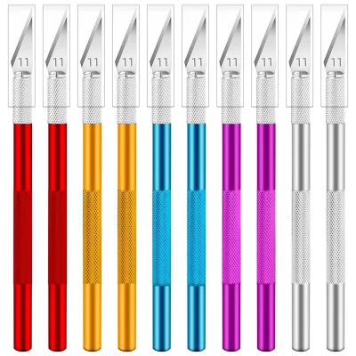 Lâminas de faca de gravura de aço inoxidável multicoloridas, lâmina de metal, substituição de lâmina de escultura em madeira, ferramentas de artesanato de bisturi cirúrgico,