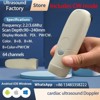 Sonda de ultrassom cardíaco de matriz de fase de 64 canais, Doppler de ultrassom colorido sem fio, ultrassom cardíaco, incluindo modo CW