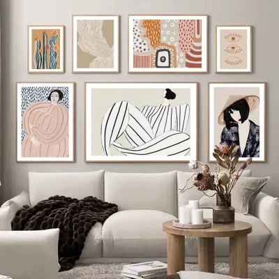 Arte da parede impressão pintura em tela cartaz nórdico japão linhas abstratas menina geometria curva cactus fotos para sala de estar decoração