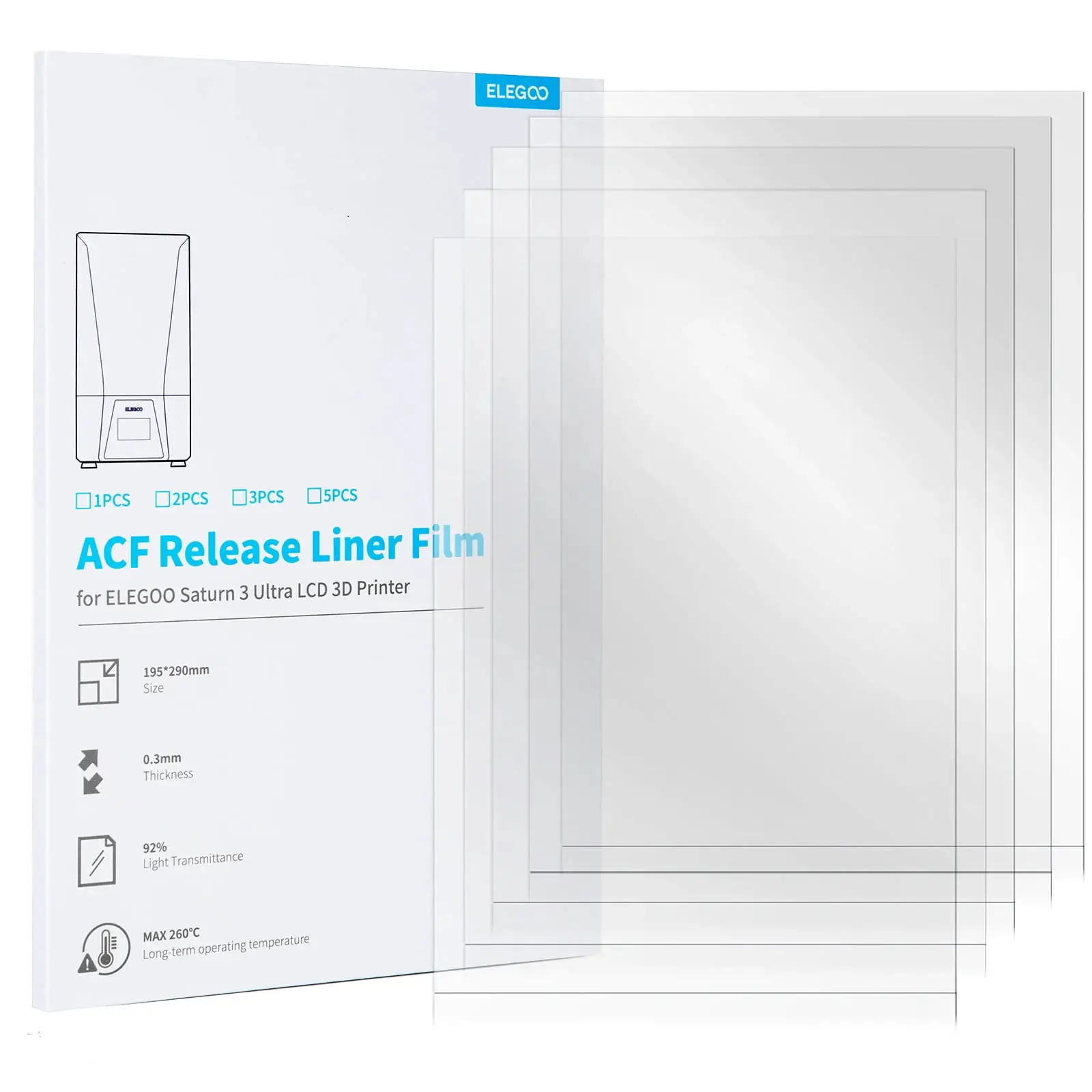 ELEGOO-ACF Release Films Set, Peças Impressora 3D, Filamento Filamento, SATURN 3 Ultra MSLA, 0,3 milímetros de Espessura, 5PCs - Image 3