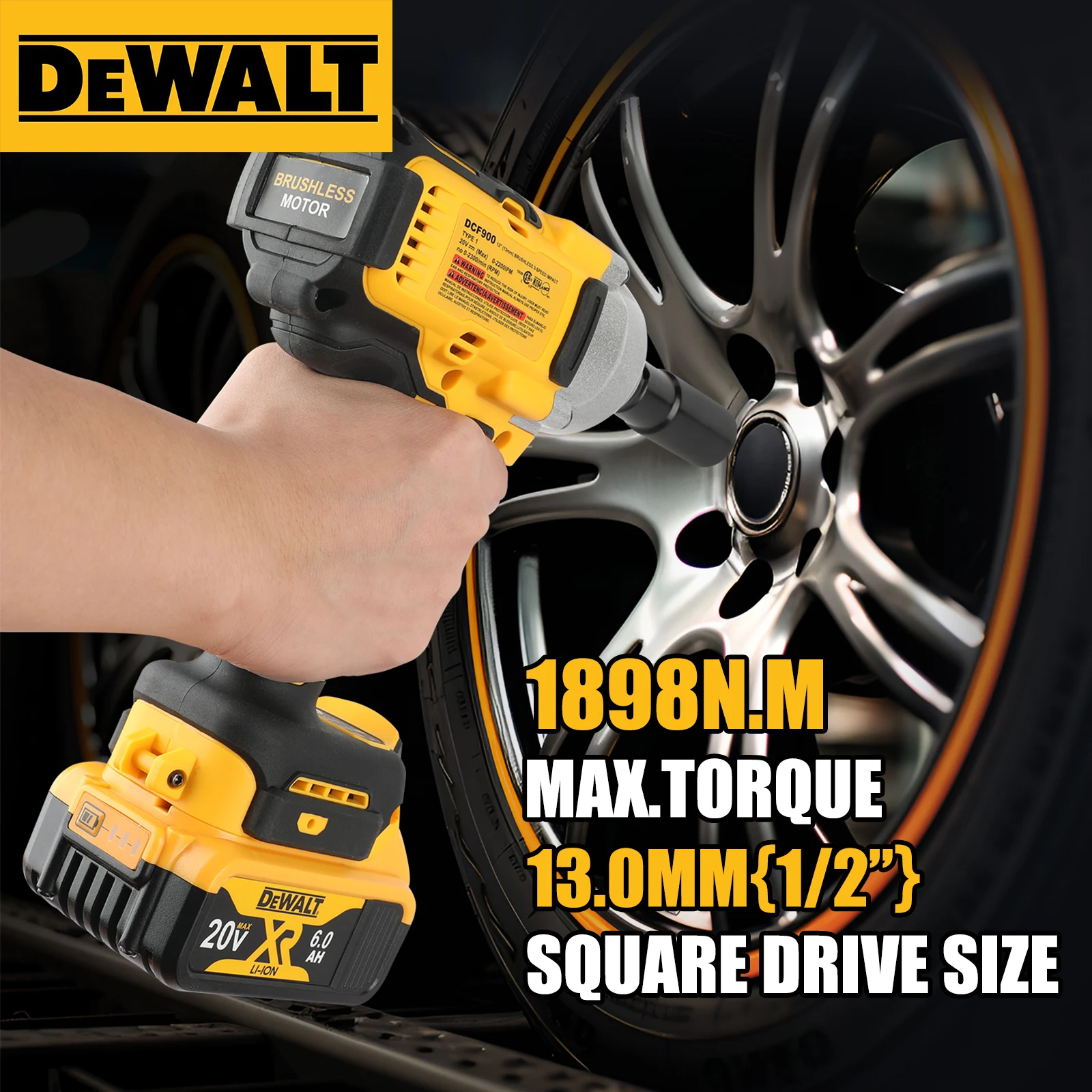 Chave de impacto sem escova DeWALT: potência de 20 V, torque 1898N.M, velocidade movida a pressão, segurança dupla e design ergonômico para trabalhos pesados - Image 3
