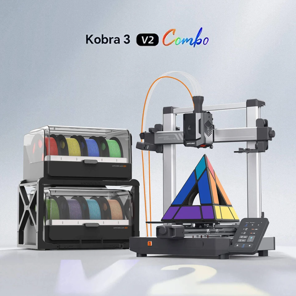 New!ANYCUBIC Kobra 3 V2 Combo 600mm/s Fast Printing 3D Printer 8 Colors ACE Pro Filament Auto Leveling FDM Desktop 3D Printer