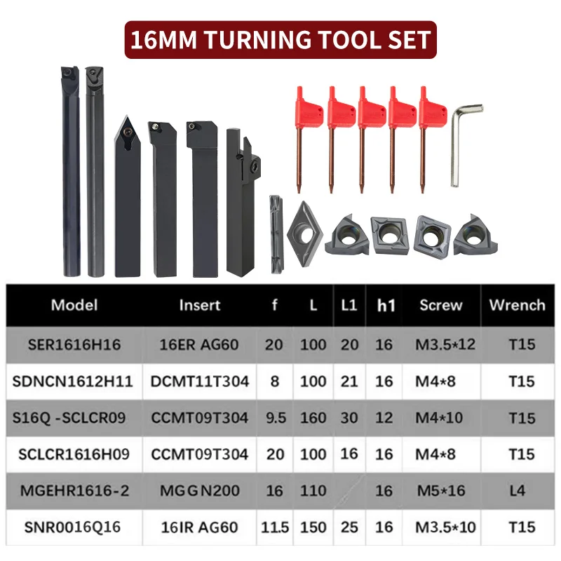 Conjuntos de ferramentas de torneamento 10/12/16mm mgehr sdjcr sdncn sclcr ser snr torno chato barra com 7 peças inserção de carboneto suporte de corte cnc - Image 4