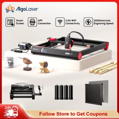 AlgoLaser Alpha MK2 22W Máquina cortadora de gravador a laser para negócios com tela sensível ao toque de 3,5 'para aço inoxidável madeira acrílico metal