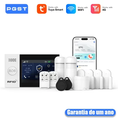 Pgst wifi 4g tuya vida inteligente kit sistema de segurança alarme casa alexa automação residencial alarme proteção segurança porta sensor movimento