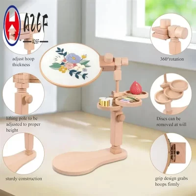 Suporte de aro de bordado, suporte de bordado com disco, suporte de aro de bordado de madeira de faia fácil de usar para projetos de artesanato de arte