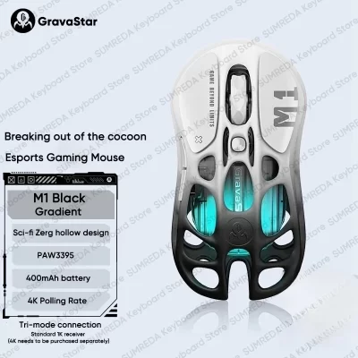 Gravastar m1 m2 mouse para jogos de liga de magnésio sem fio paw3395 4k 26000dpi bluetooth 2.4g com fio design oco mouse gamer presentes