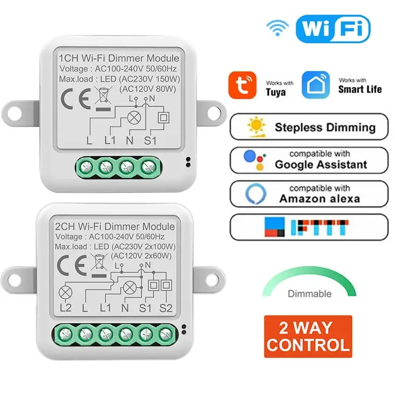 Tuya ZigBee WiFi Módulo Interruptor Inteligente, Dimmer, Sem Fio Neutro Necessário, Casa Inteligente, DIY Light Breaker, Funciona com Alexa, Google Home