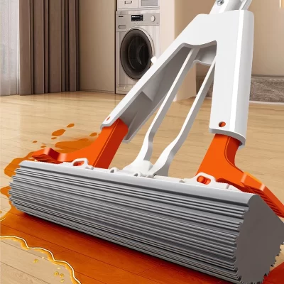 Esfregão de algodão de borracha com drenagem automática espremida, mão livre, mágico, auto-limpeza, esfregão plano, esponja reutilizável, limpeza de piso doméstico