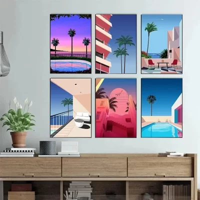 Paisagem arquitetônica cartazes impressão em tela moda sala de estar villa decoração estética parede lona arte decoração gi