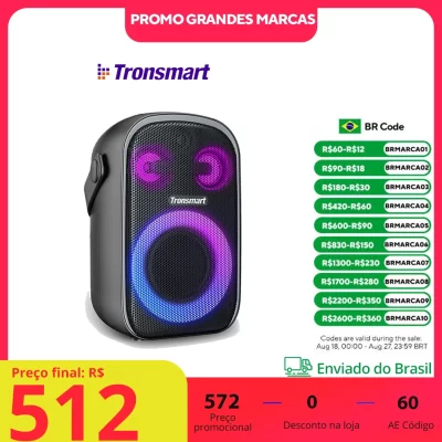 [do Brasil] Tronsmart-Altifalante Bluetooth Halo 100, Sistema de Som Tridirecional, Modos de Áudio Duplos, Controlo de Aplicação, Karaoke, Festa