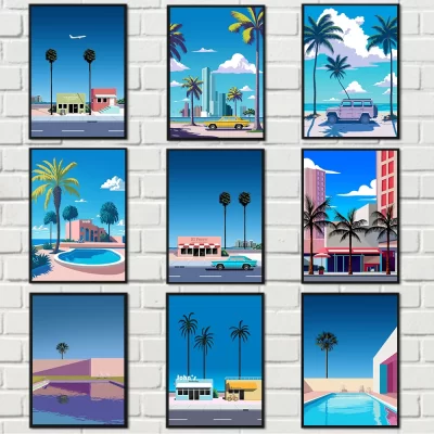 Retro praia piscina impressões em tela cartazes nordic arte da parede fotos moderna abstrata e simples decoração para casa pinturas