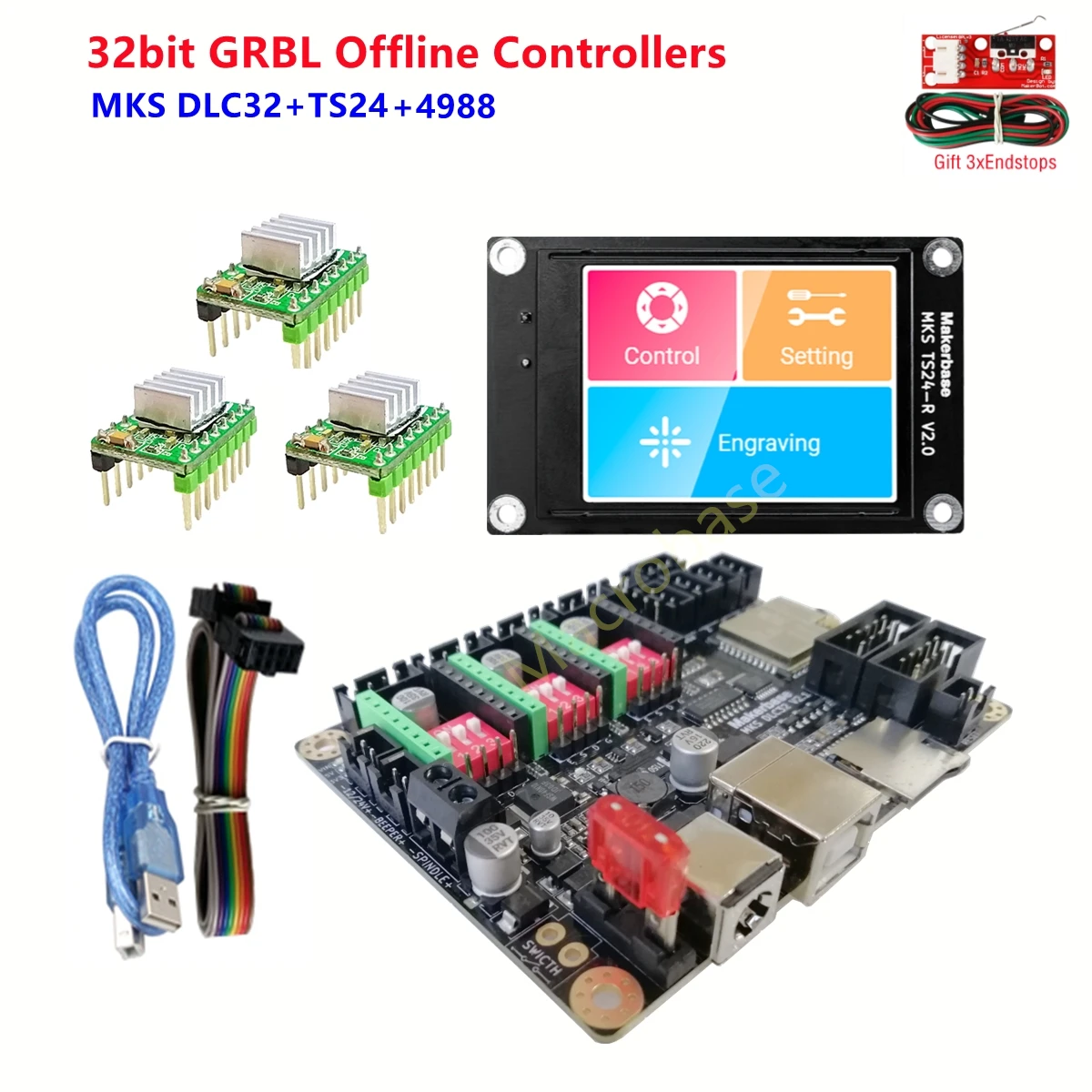 Cnc3018 pro 3020 max controlador offline grbl 32 bits cartão de controle mks dlc32 TS24-R tela sensível ao toque cnc mahine peças diy