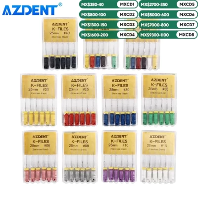 Azdent 6 pçs/caixa dental mão uso k-arquivos 21/25/31mm arquivos de canal raiz endodontic de aço inoxidável ferramentas dentista instrumentos de laboratório