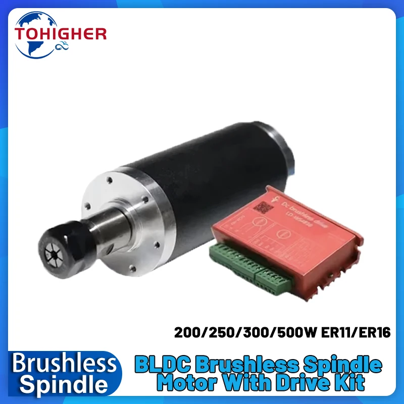 Motor de eixo sem escova bldc 48v 200-500w er11/er16 pinça 12000rpm motor de torno cnc de alta velocidade sensor hall moagem de precisão