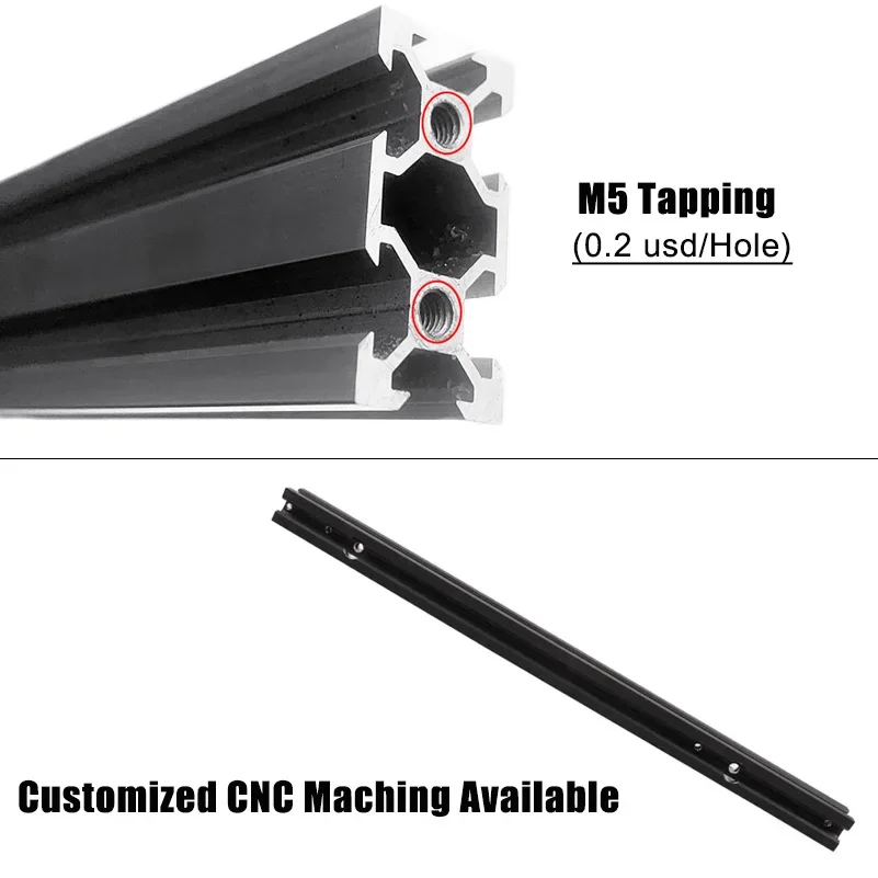 2 peças openbuilds 2040 v-slot perfil de alumínio 100mm-550mm extrusão de alumínio preto/prata 20x40mm para peças de impressora 3d cnc - Image 6