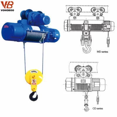 Talha elétrica de cabo de aço com Trolley 2024 produto quente CD1 MD1 pequenos dispositivos de elevação de motor talha elétrica de corda de fio
