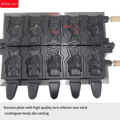 Xeoleo 5 peças em forma de peixe máquina de fazer waffle molde 5 peças boca aberta placa/parte de máquina taiyaki