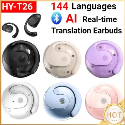 Fones de ouvido sem fio BT AI para tradução de idiomas em tempo real 144 idiomas pendurado na orelha tradutor de fone de ouvido para viagens de negócios