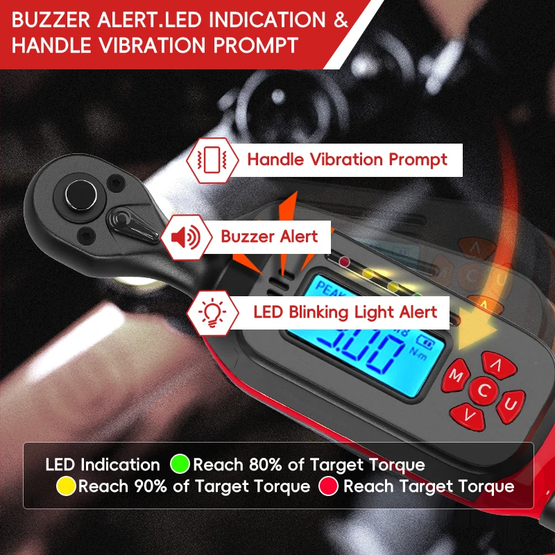 Chave de torque digital 0,6-340N.m ajustável, precisão de 2% com alerta de LED/Buzzer para carro, bicicleta, motocicleta - Image 6