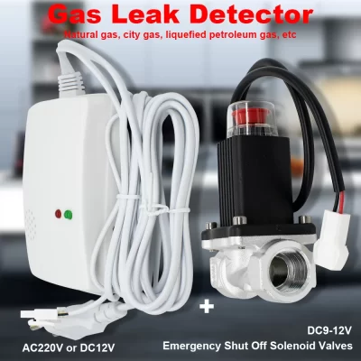 Detector de vazamento de gás com válvulas solenóides de desligamento de emergência Sensor de alarme de gás natural/liquefeito Plugue UE Monitor automático autônomo