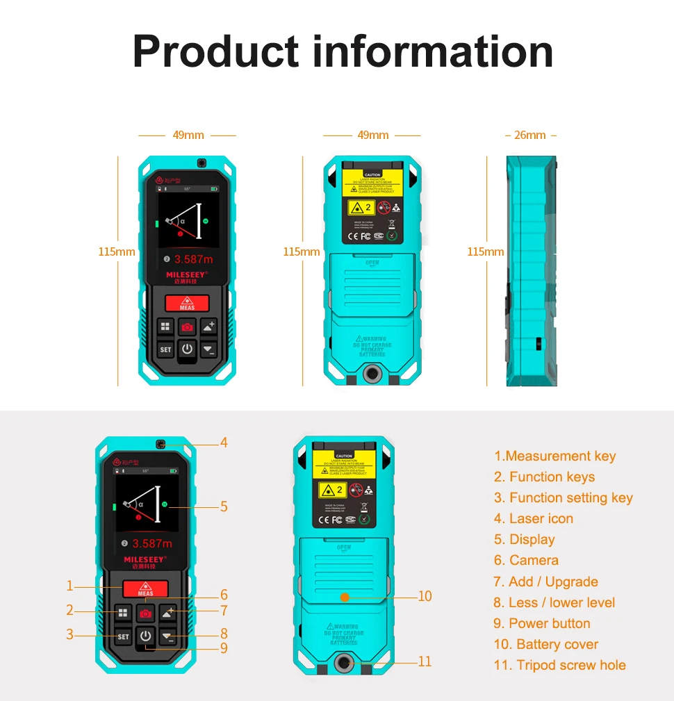 Mileseey-S2 Medidor de distância a laser ao ar livre, Rangefinder Bluetooth profissional, dispositivo de medição com câmera, qualquer 2 pontos, 200m - Image 6