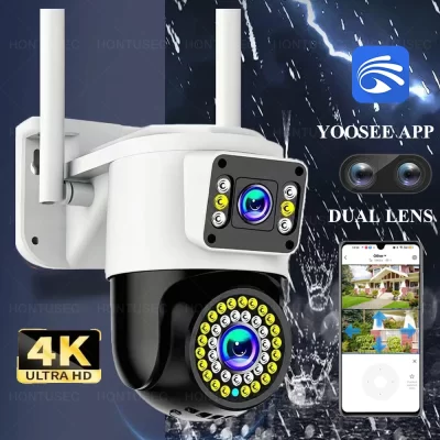 Yoosee 4k 8mp lente dupla telas duplas cor visão noturna detecção de movimento áudio em dois sentidos ao ar livre à prova dwireless água câmera de segurança wi-fi