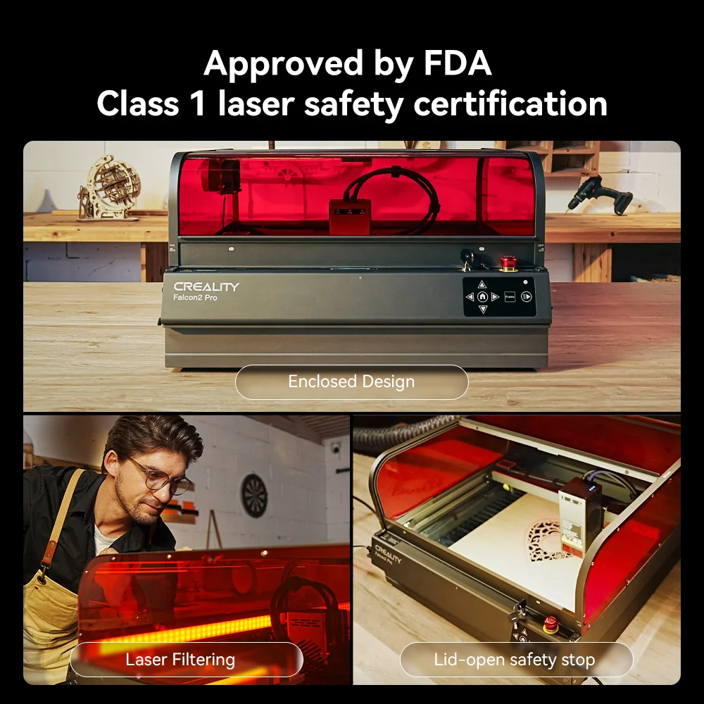 Atacado original falcon2 pro 60w seguro e visível grande máquina de gravação e corte a laser fechada rápida - Image 3