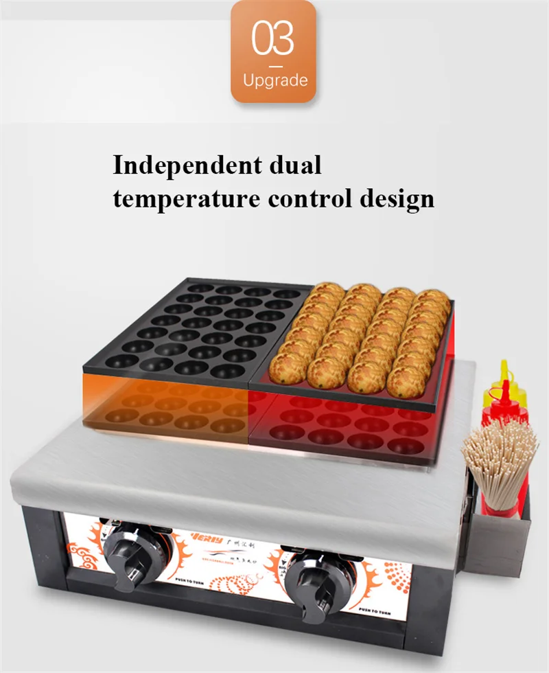 Máquina elétrica ou a gás takoyaki, 56 buracos, comercial, placas duplas, waffle, padeiro, mini takoyaki, polvo, máquina de fazer waffle - Image 3