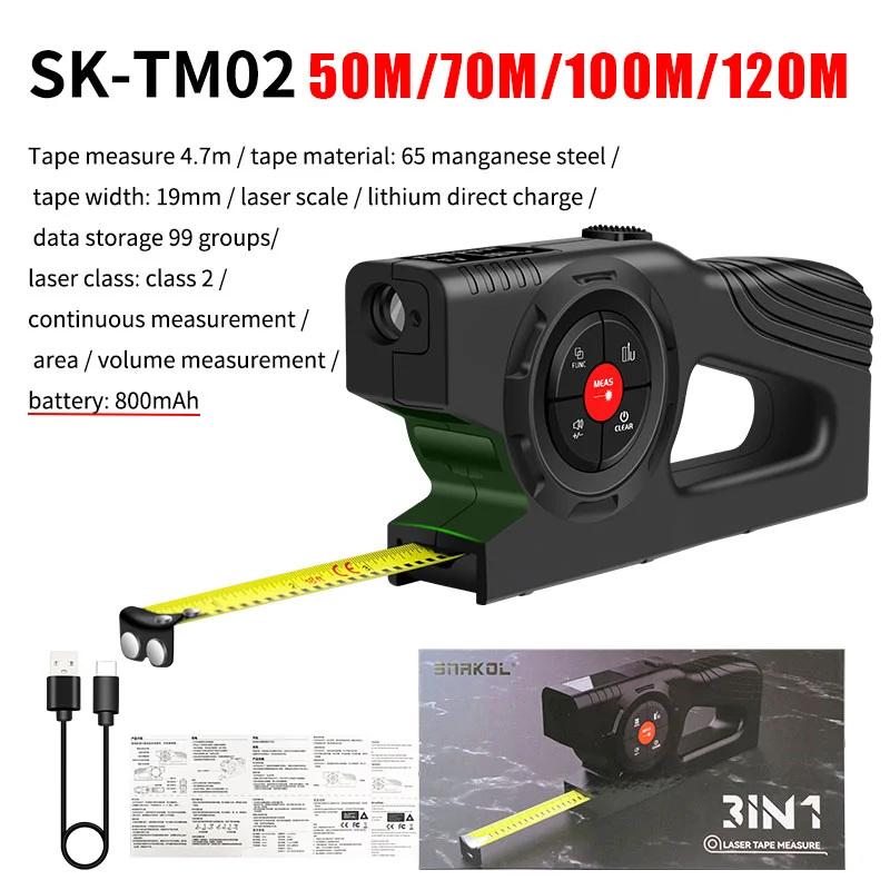Snakol medidor de distância a laser 40m 50m 70m 100m 120m telêmetro digital trena roleta régua fita de medição de distância - Image 4