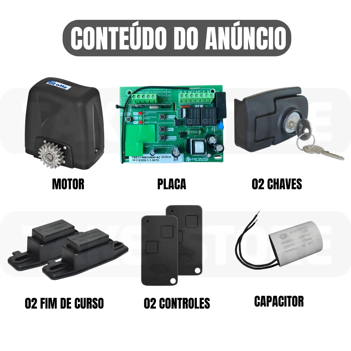 Motor Portão Deslizante Rossi Dz Atto Turbo 350kg Kit 2 Controle 127v - Image 2