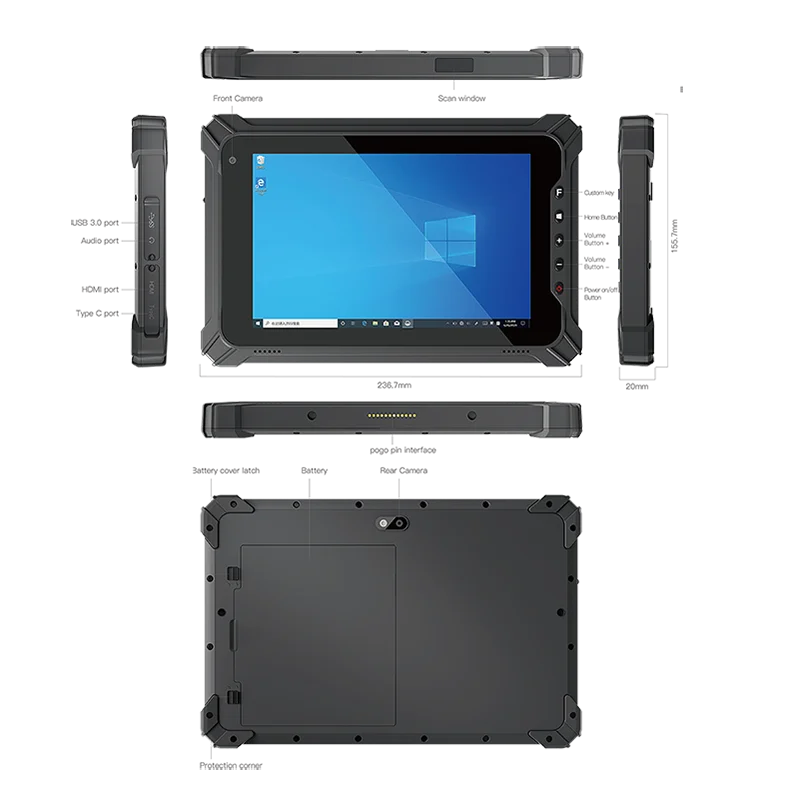 8 Inch Windows Rugged Tablet-8GB+128GB Intel N5100 700nit Display 4G LTE for Business & Construction Industrial-Grade Durability