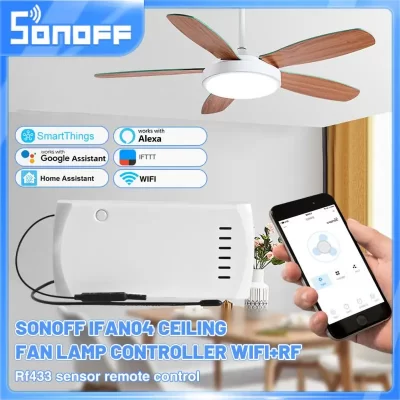 Novo sonof IFan-04 inteligente wifi rf ventilador de teto controlador luz 110v 220v rm433 suporte remoto alexa google alice assistente casa