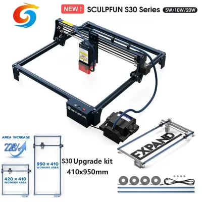 Sculpfun s30 pro 20w gravador a laser com assistência de ar cortador a laser madeira couro acrílico máquina corte cnc gravar 410x950mm área