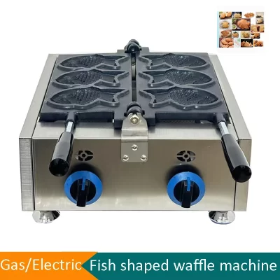 110v/220v gás elétrico forma de peixe com boca próxima sorvete taiyaki fabricante taiyaki 3 pçs em forma de peixe máquina de fazer waffle