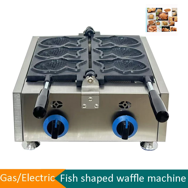 110v/220v gás elétrico forma de peixe com boca próxima sorvete taiyaki fabricante taiyaki 3 pçs em forma de peixe máquina de fazer waffle
