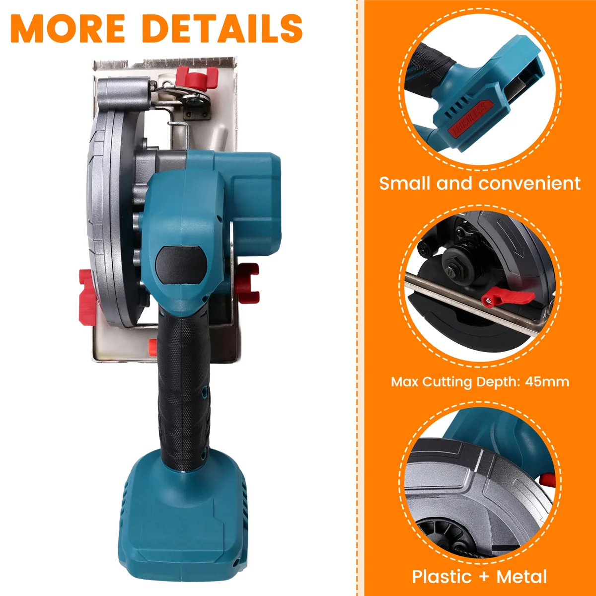 【Quente e preço】serra circular sem fio sem escova de 6 espaços, serra circular compacta de 12500 rpm para madeira/pedra/metal para bateria makita de 18v - Image 4