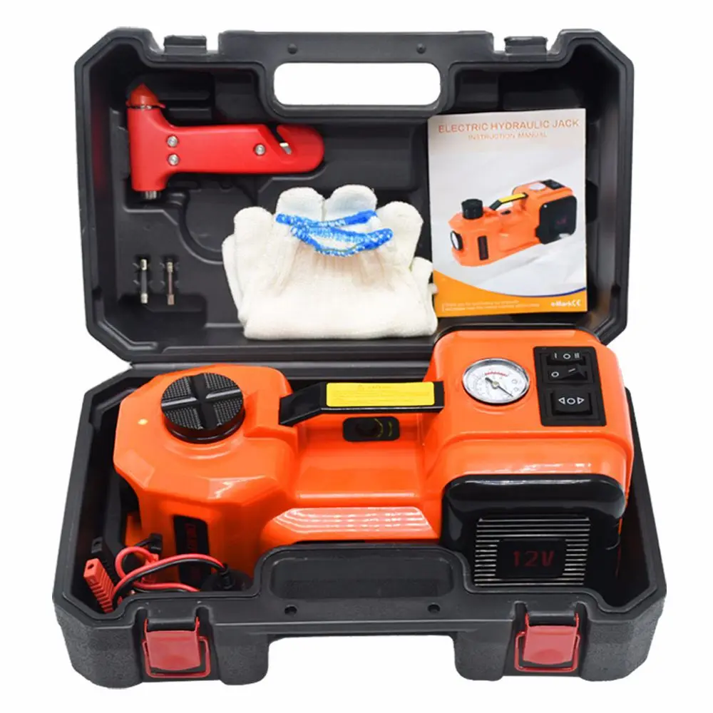 Gato hidráulico para carro elétrico, 12v, 5 toneladas, com bomba de inflar pneus e lanterna led, palhetas de elevação 3 em 1, com ferramentas de martelo seguras para carro - Image 3