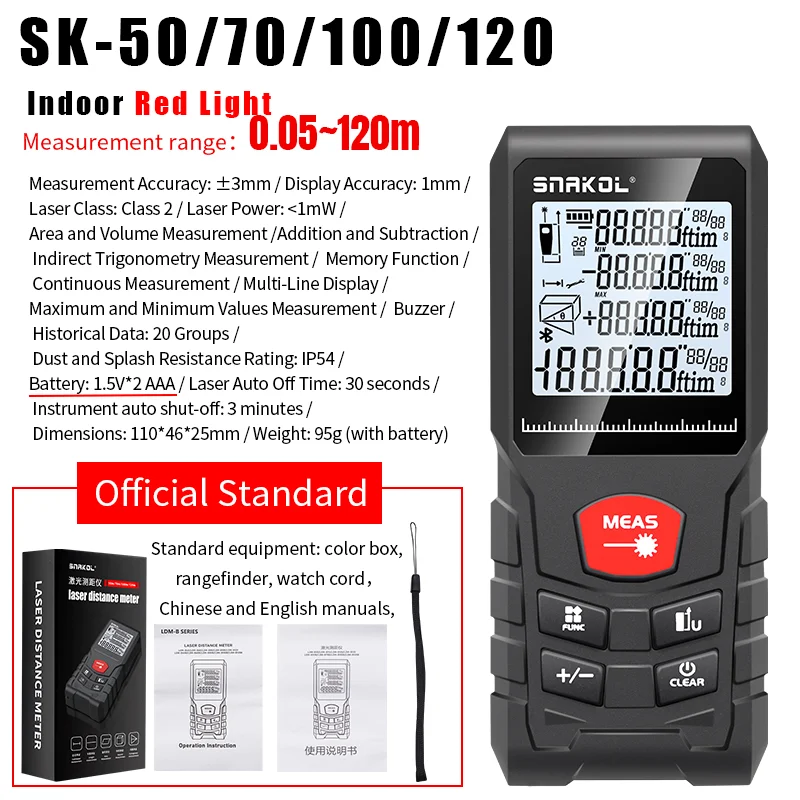 Snakol medidor de distância a laser 40m 50m 70m 100m 120m telêmetro digital trena roleta régua fita de medição de distância - Image 5