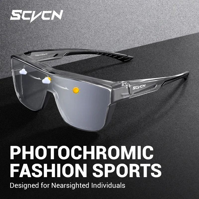 Scvcn novos óculos de sol caber sobre prescrição óculos fotocromáticos ciclismo óculos das mulheres dos homens sprots à prova vento uv400