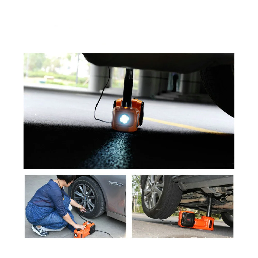 Gato hidráulico para carro elétrico, 12v, 5 toneladas, com bomba de inflar pneus e lanterna led, palhetas de elevação 3 em 1, com ferramentas de martelo seguras para carro - Image 2