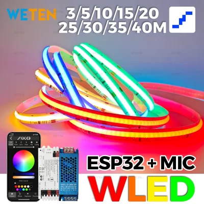Controlador wled esp32 rgbic cob kit de fita de luz de tira led som reativo sincronização música trabalho com alexa 24v 5 10 15 20 25 30 40 m