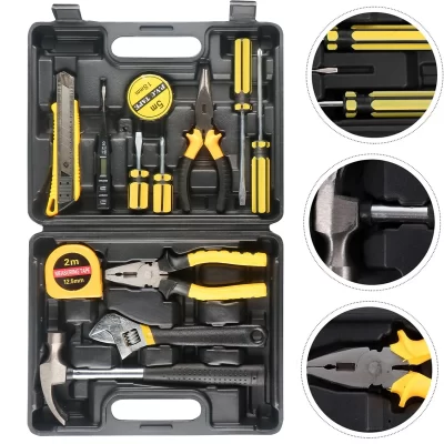 Conjunto de ferramentas de 8/9/12/13 peças, kit de ferramentas manuais para casa geral com caixa de ferramentas de plástico, estojo de armazenamento usado para reparo de carro e reparo doméstico
