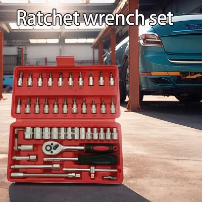 46 pçs/set chave de soquete diy kit de ferramentas reparo catraca chave de fenda para reparo do carro caixa de ferramentas para reparação automóvel e doméstico