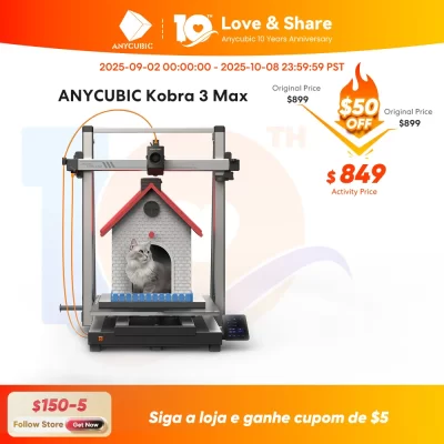 Anycúbico kobra 3 max impressora 3d multicolorida max 600 mm/s velocidade de impressão grande tamanho de construção 500*420*420mm controle de aplicativo inteligente