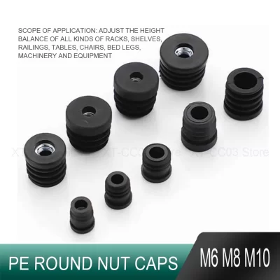 4Pcs Black Plastic Round Caps M6 M8 M10 Hole Nut Plug Protection Gasket Dust Seal End Cover Caps For Chairs Furniture Accessory