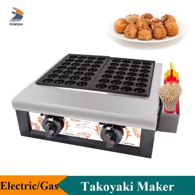 Máquina elétrica ou a gás takoyaki, 56 buracos, comercial, placas duplas, waffle, padeiro, mini takoyaki, polvo, máquina de fazer waffle
