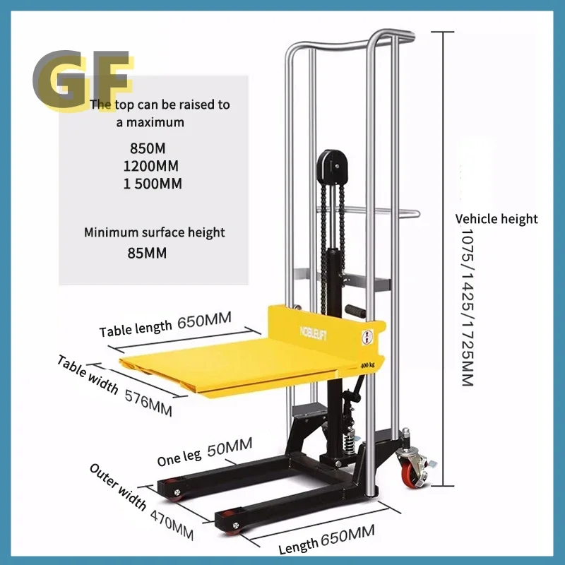 Empilhador hidráulico manual, Carrinho auxiliar, Hand Push, Forklift Light, Caminhão de bagagem, Plataforma multifunções, Ferramentas móveis, PS0485 - Image 4