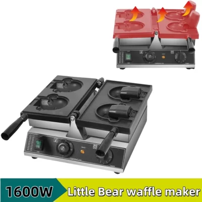 Máquina comercial de fazer waffle, 110v/220v, torrador de pão com temperatura controlada, aço inoxidável, equipamento de waffle de urso