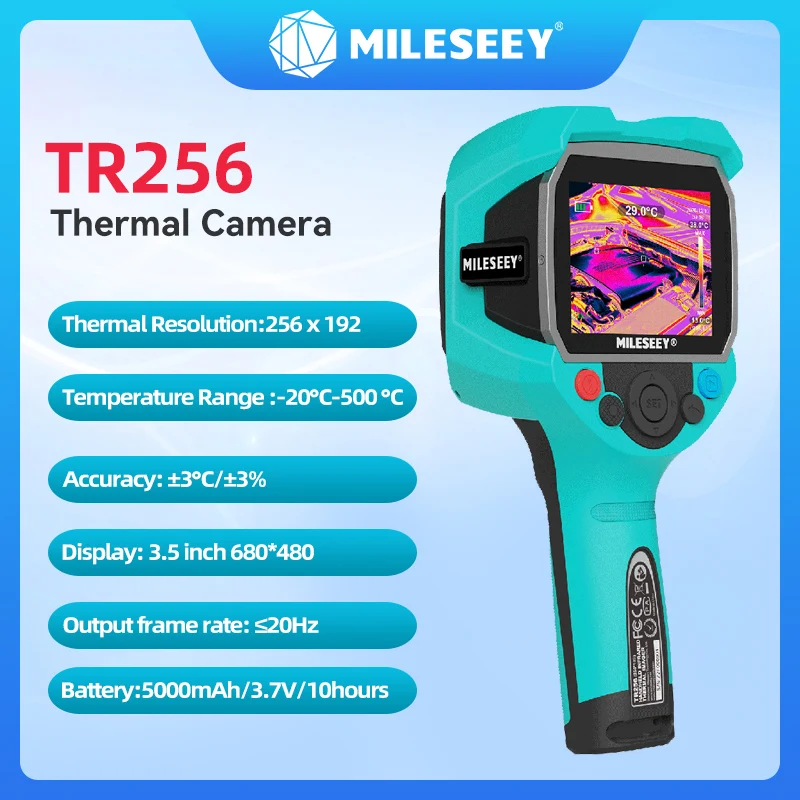 Mileseey TR256 256*192 Câmera térmica infravermelha -20 ℃ -500 ℃ Alta precisão de temperatura de foco automático de seis paletas de cores